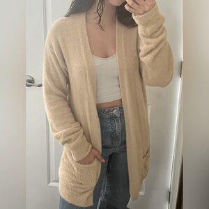 Express Long Beige Cardigan with Pockets